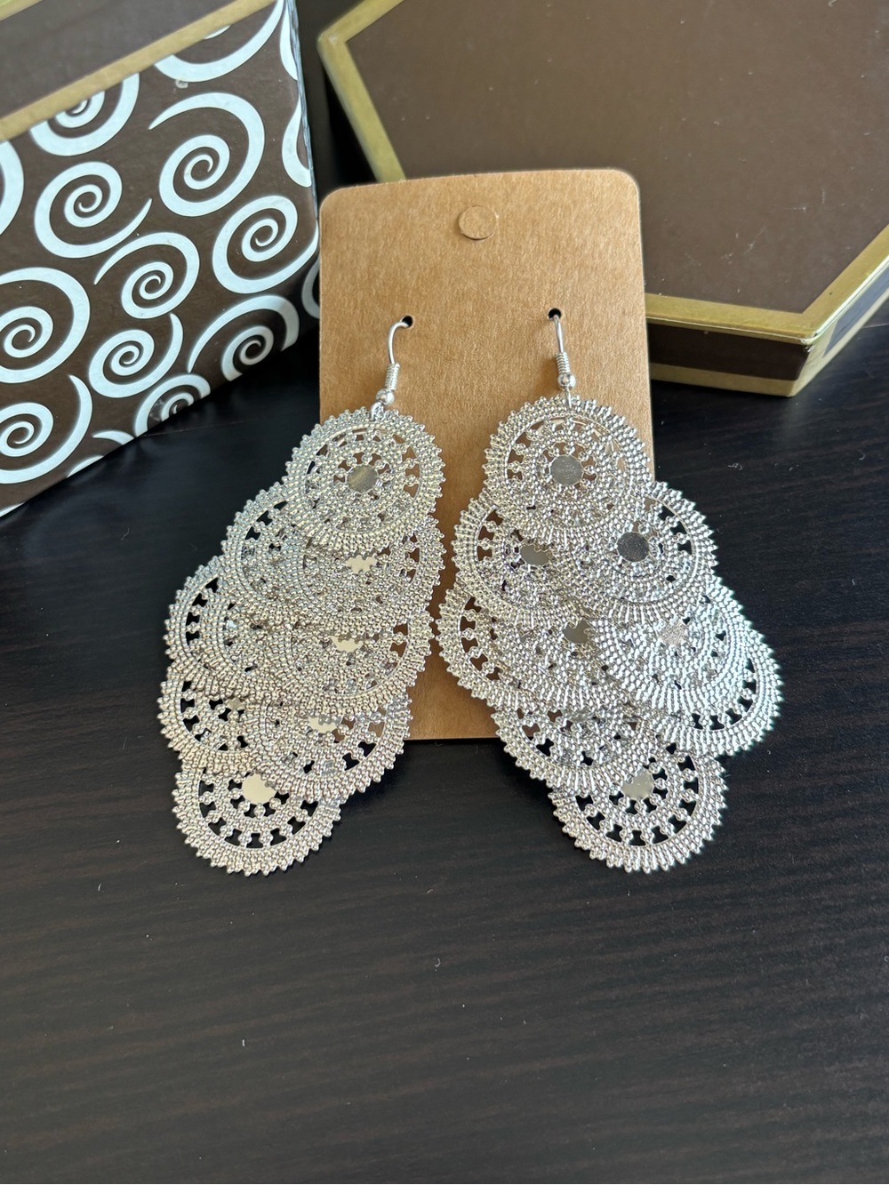 Statement Silver Filigree Teardrop Dangle Earrings